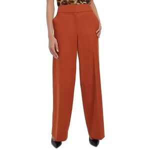 Calvin Klein Womens Wide Leg Cotton Blend Pants Terracota Size 14